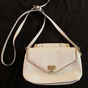 White purse w/ gold accents- crossbody or clutch!